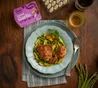 Braised Chicken with Pasta, Asparagus, and Zucchini