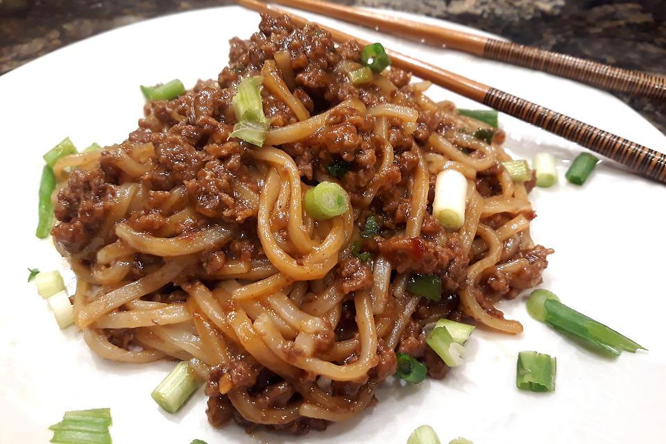 Mongolian beef with rice noodles
